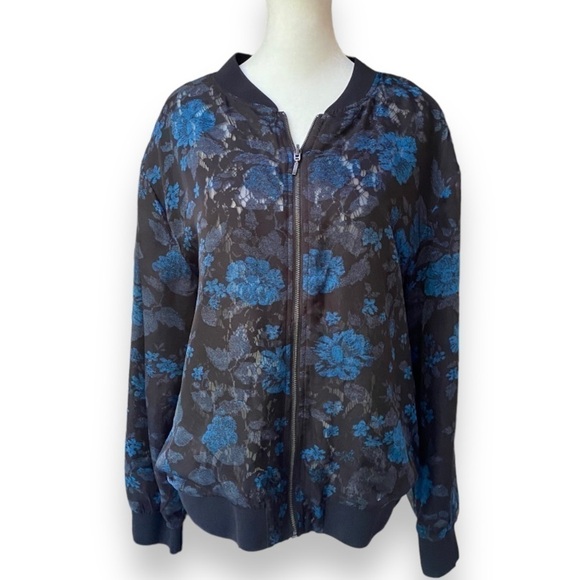 Ruff Hewn Black and Blue Floral Lace Reversible Bomber Jacket | Size M/L - Picture 2 of 13